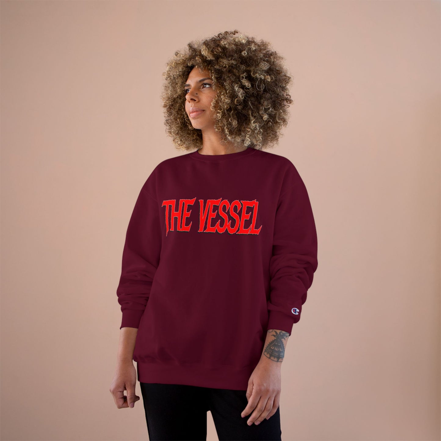The Vessel Logo Crewneck (Red Logo, Gothic Art Back)