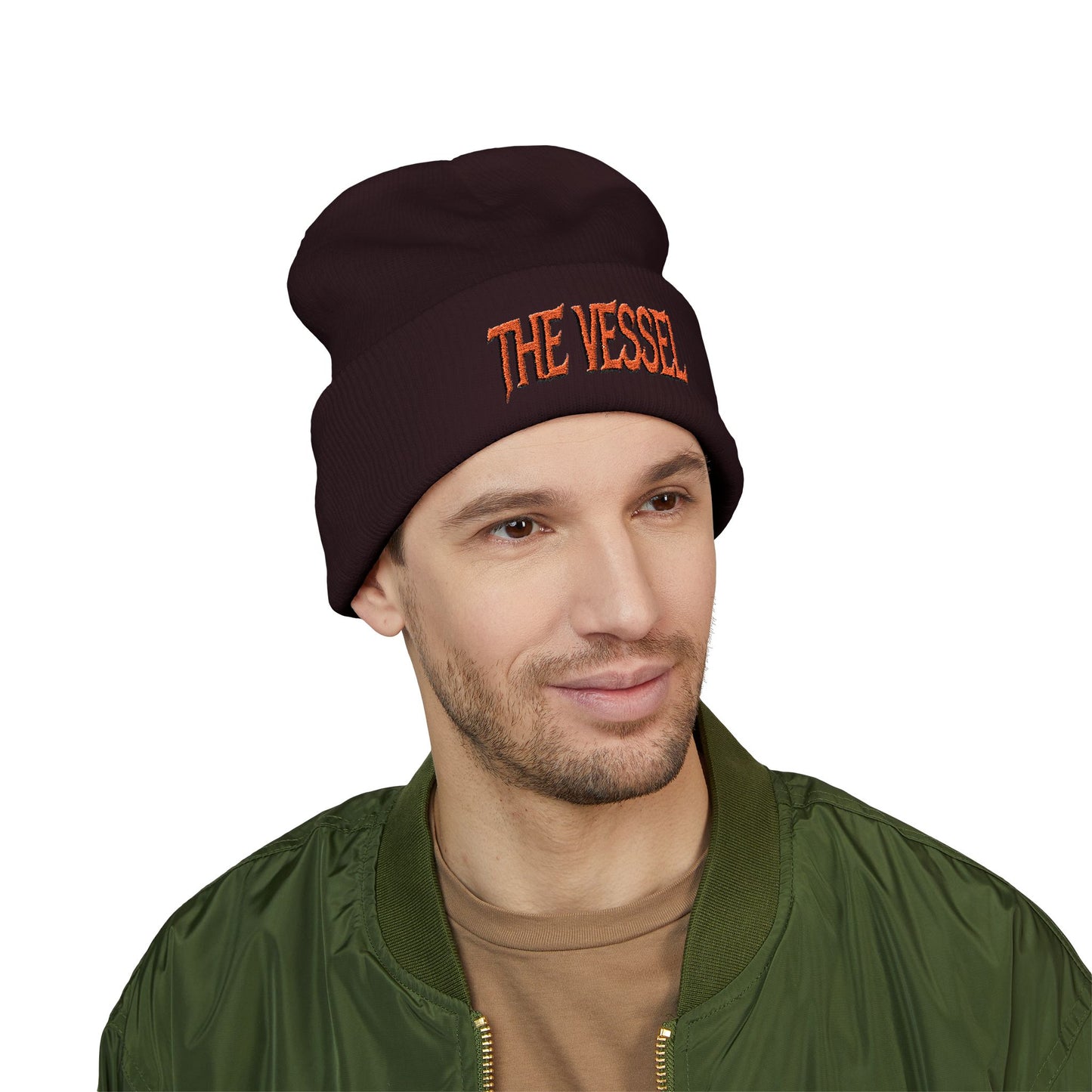 Embroidered 'THE VESSEL' Cuffed Beanie — Casual Streetwear Knit Hat