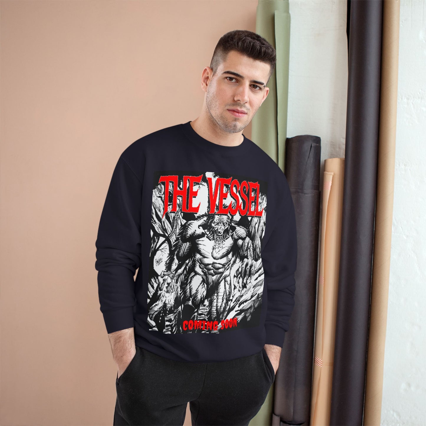 The Vessel Graphic Sweatshirt — Horror Art Crewneck with "Coming Soon" Design
