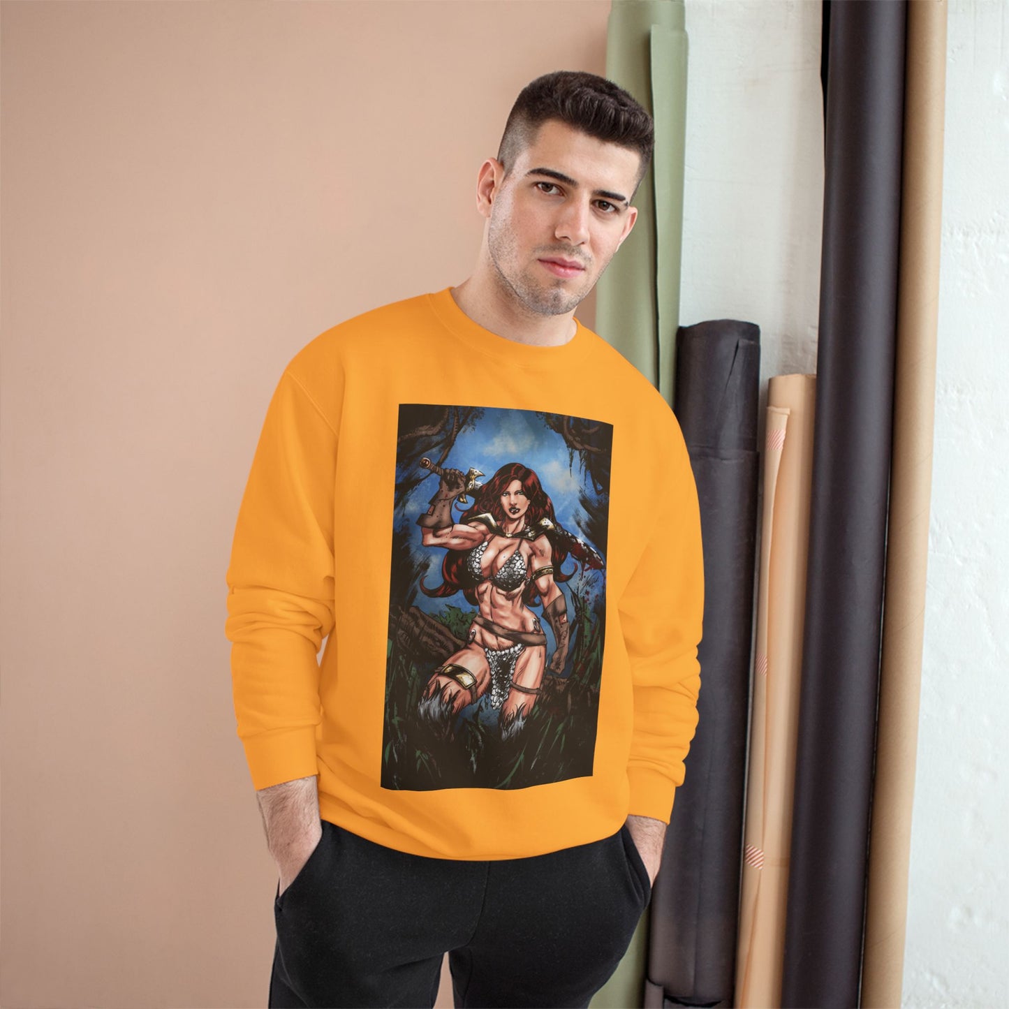 Red Sonja Champion Sweatshirt — Classic Comic Hero Crewneck (Color)
