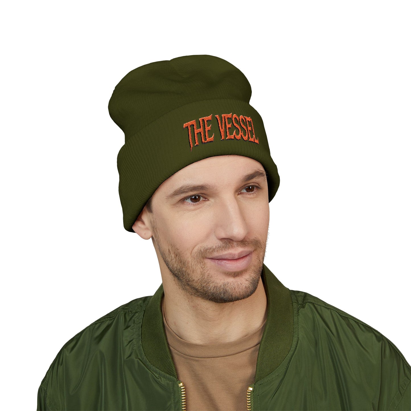 Embroidered 'THE VESSEL' Cuffed Beanie — Casual Streetwear Knit Hat