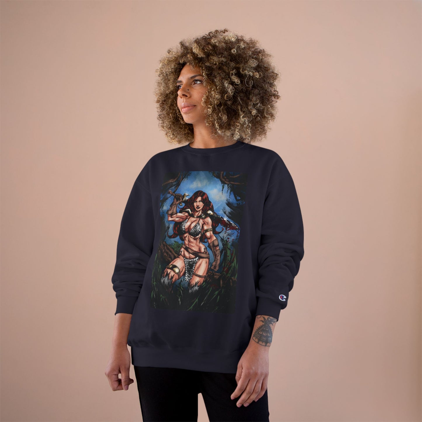 Red Sonja Champion Sweatshirt — Classic Comic Hero Crewneck (Color)