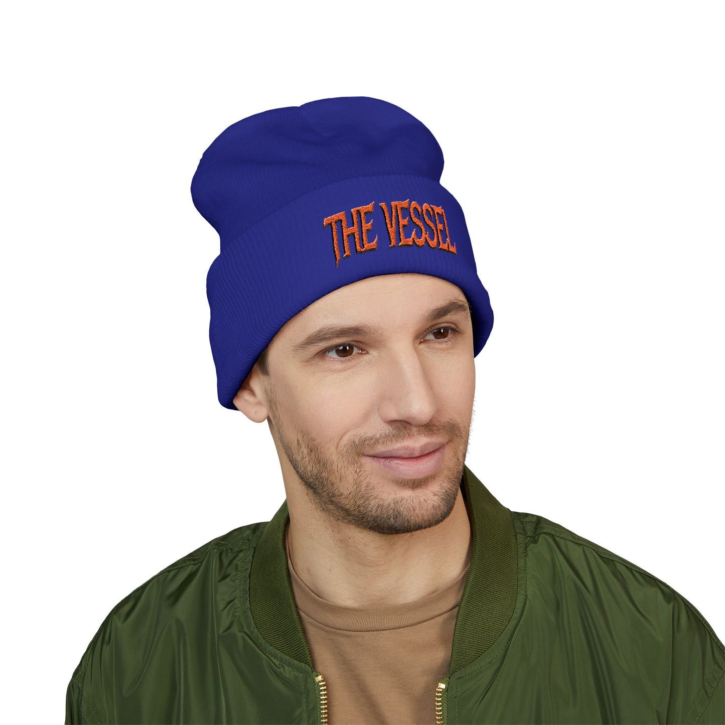 Embroidered 'THE VESSEL' Cuffed Beanie — Casual Streetwear Knit Hat