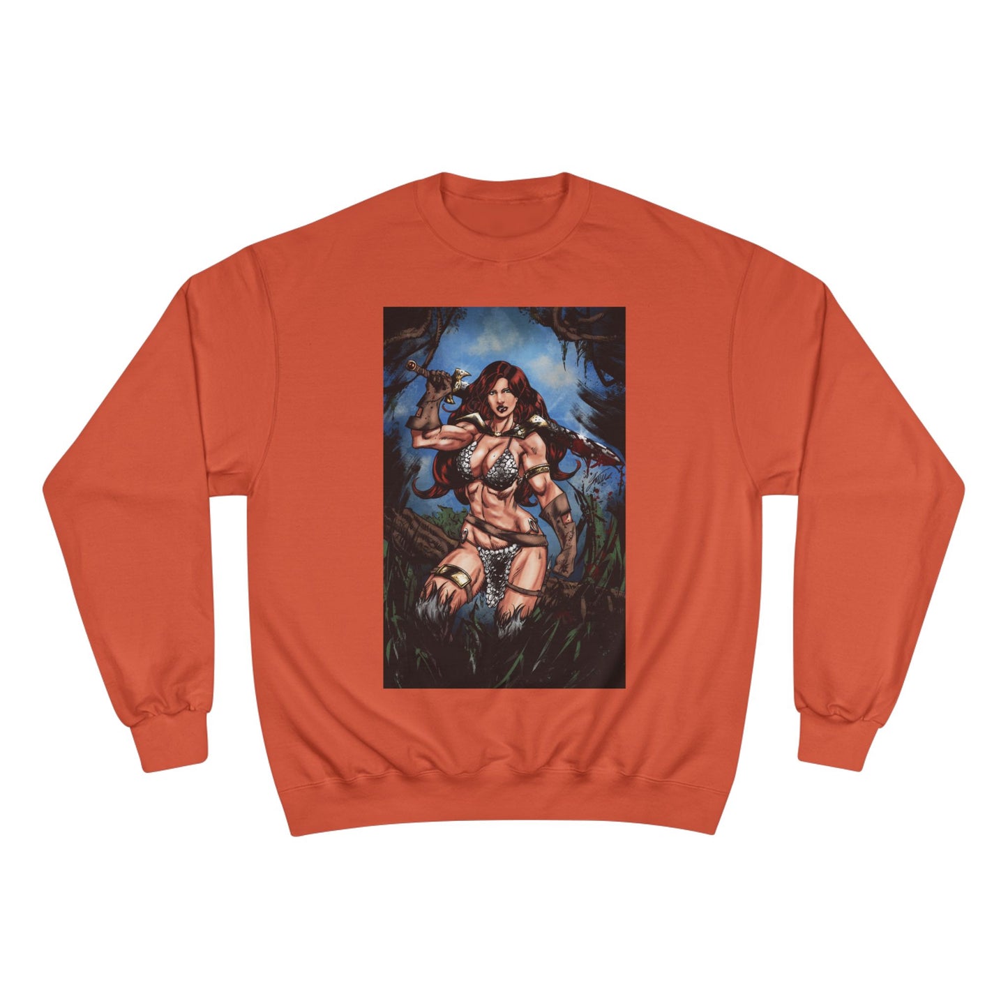 Red Sonja Champion Sweatshirt — Classic Comic Hero Crewneck (Color)