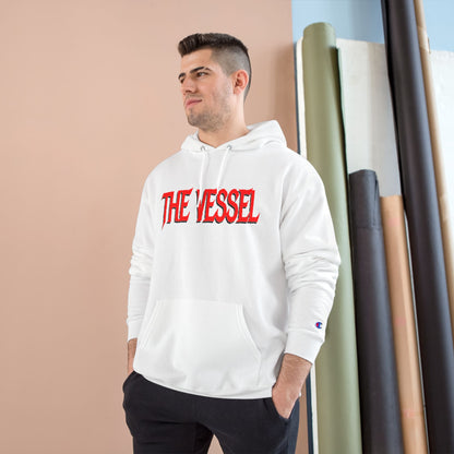 The Vessel Hoodie — Graphic Champion Pullover with Red Logo & Black Backprint