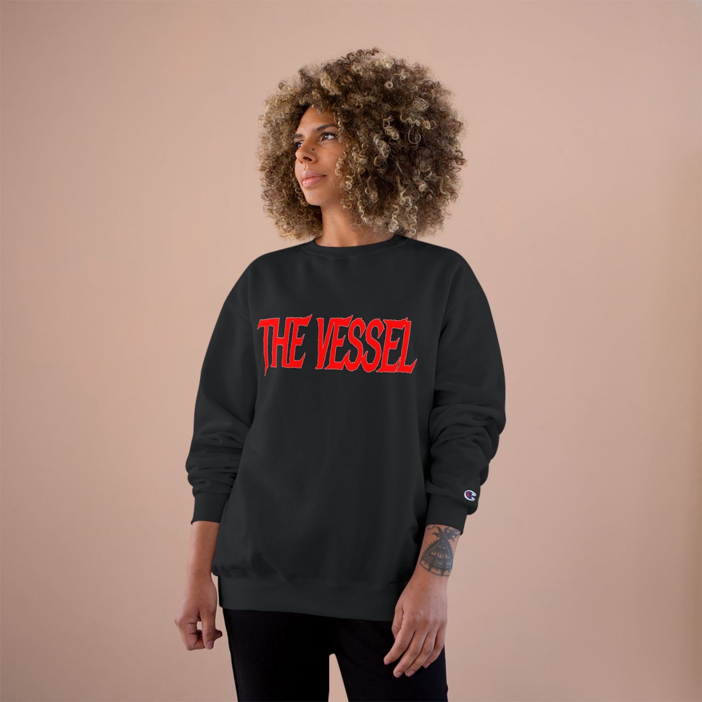 The Vessel Logo Crewneck (Red Logo, Gothic Art Back)