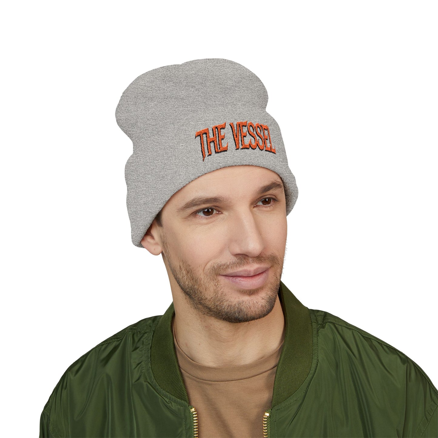 Embroidered 'THE VESSEL' Cuffed Beanie — Casual Streetwear Knit Hat