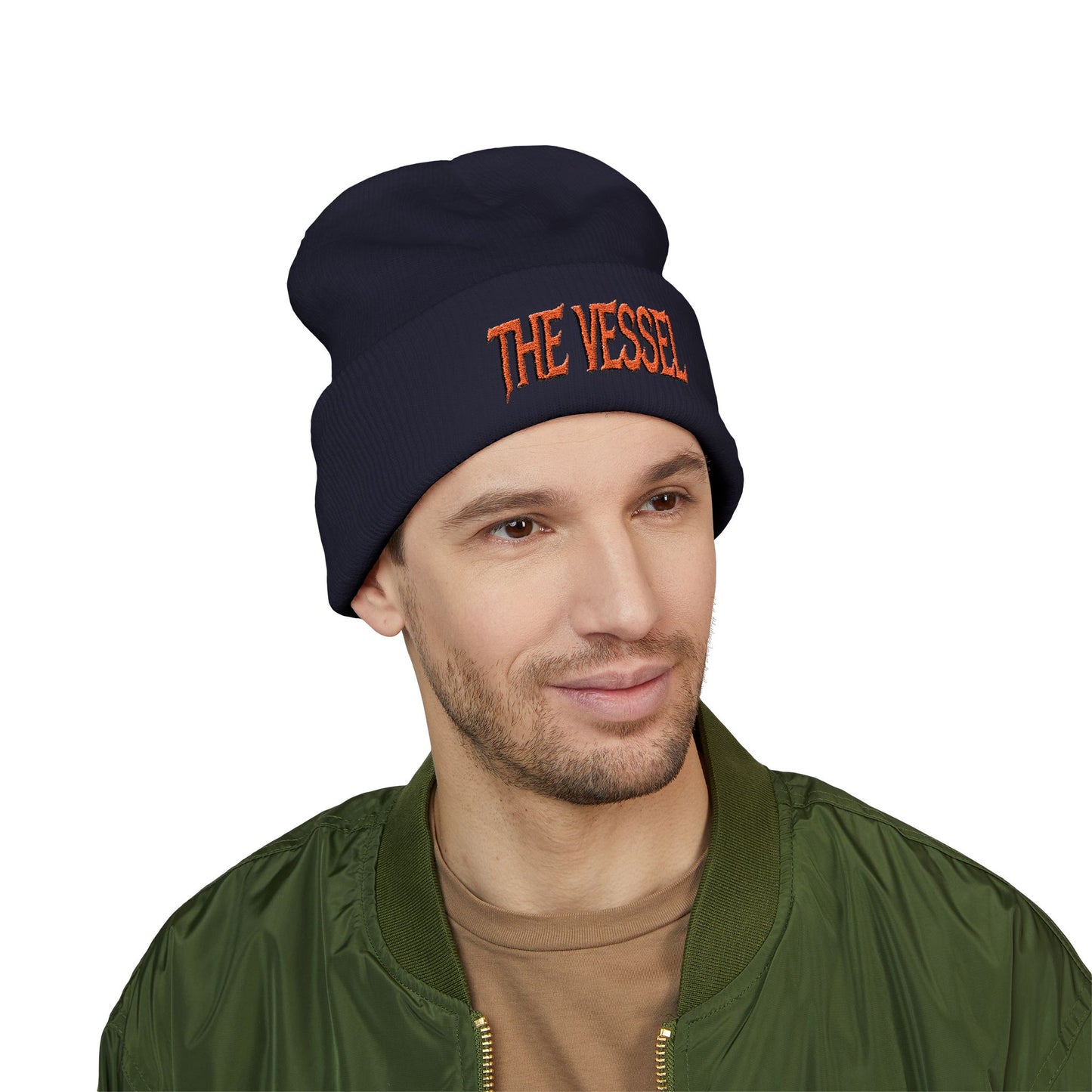 Embroidered 'THE VESSEL' Cuffed Beanie — Casual Streetwear Knit Hat