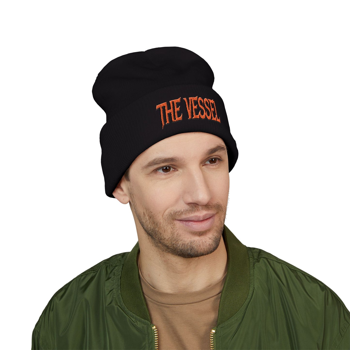 Embroidered 'THE VESSEL' Cuffed Beanie — Casual Streetwear Knit Hat