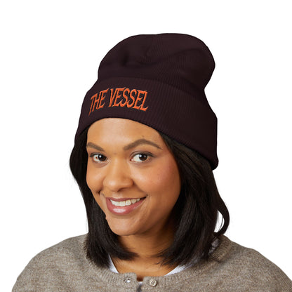 Embroidered 'THE VESSEL' Cuffed Beanie — Casual Streetwear Knit Hat