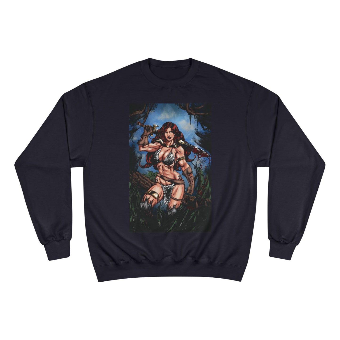 Red Sonja Champion Sweatshirt — Classic Comic Hero Crewneck (Color)