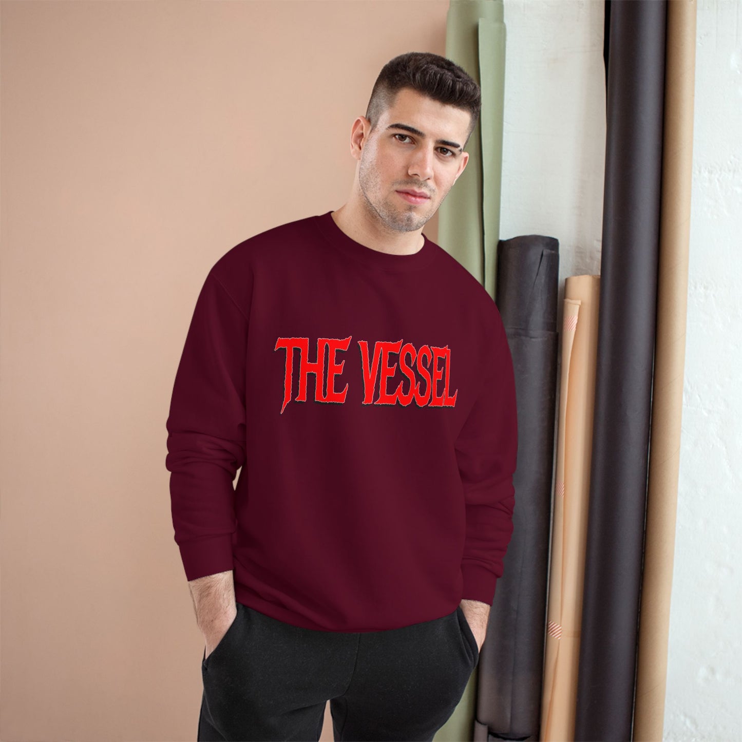 The Vessel Logo Crewneck (Red Logo, Gothic Art Back)