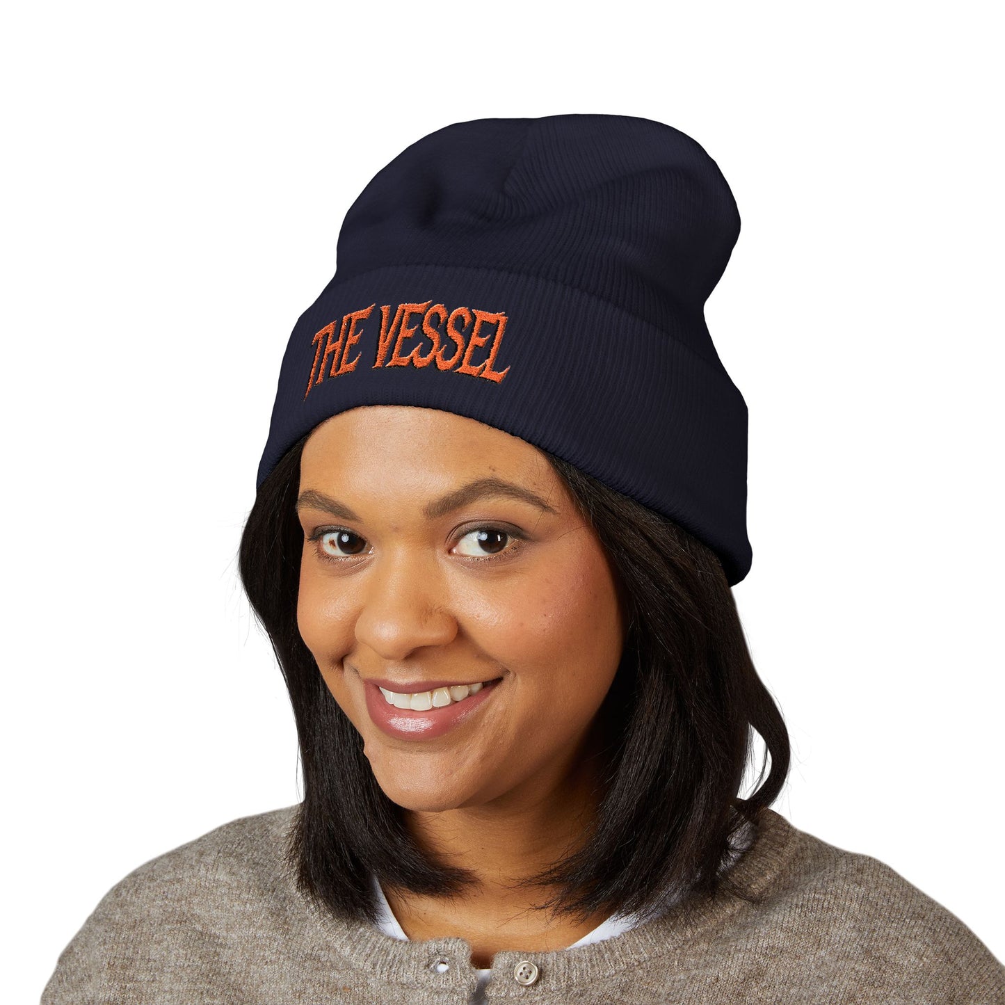 Embroidered 'THE VESSEL' Cuffed Beanie — Casual Streetwear Knit Hat