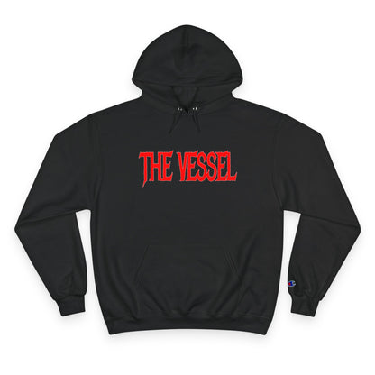 The Vessel Hoodie — Graphic Champion Pullover with Red Logo & Black Backprint