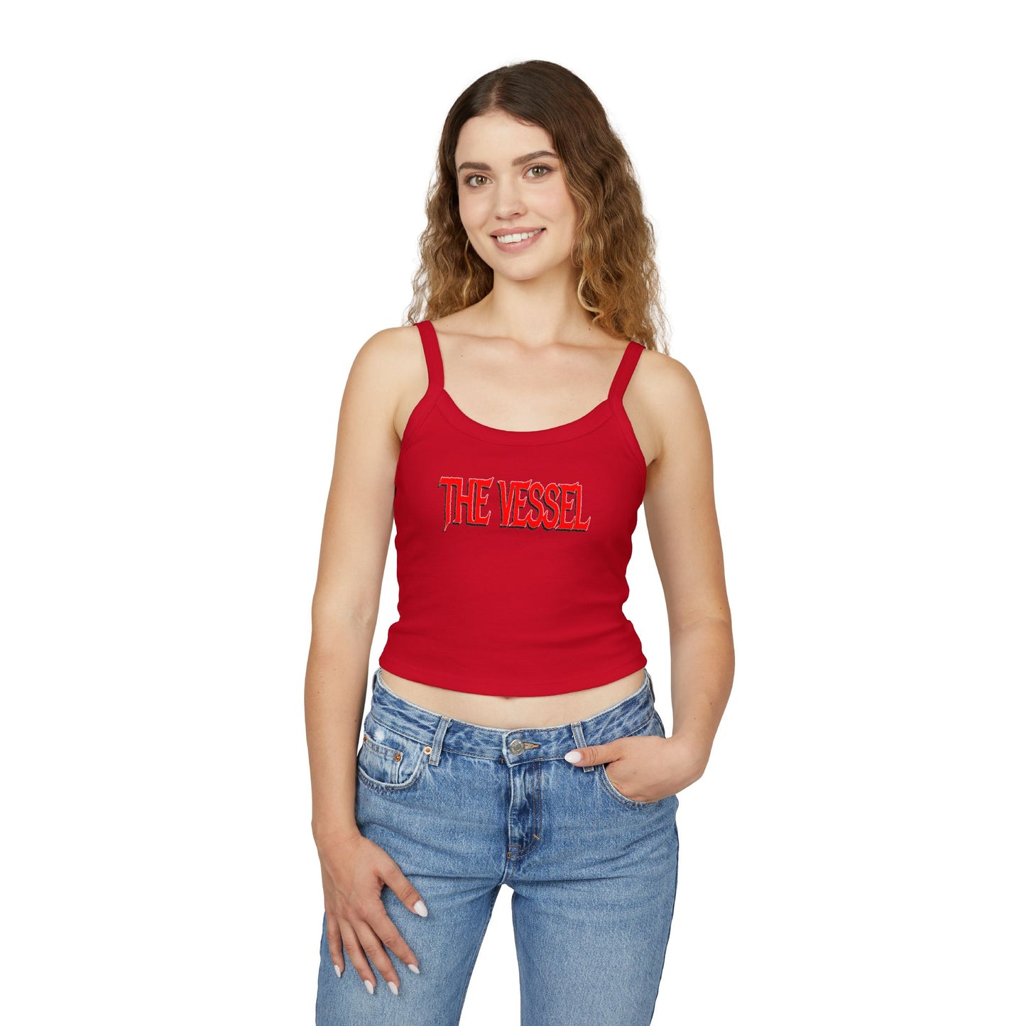 The Vessel Crop Tank Top —  Red Graphic Spaghetti Strap Tank