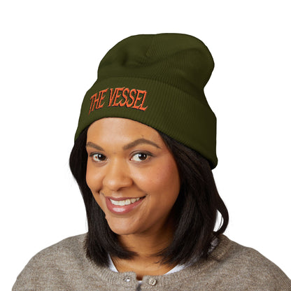 Embroidered 'THE VESSEL' Cuffed Beanie — Casual Streetwear Knit Hat