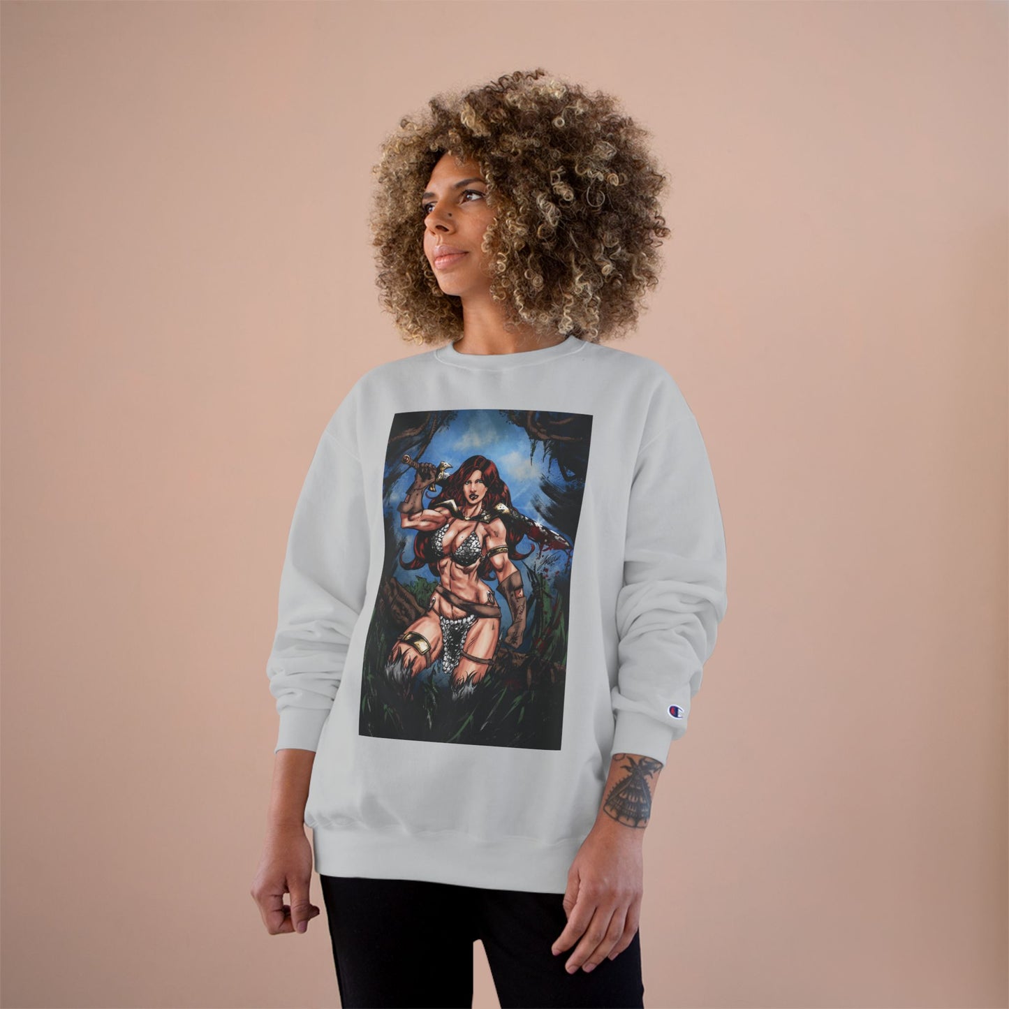 Red Sonja Champion Sweatshirt — Classic Comic Hero Crewneck (Color)