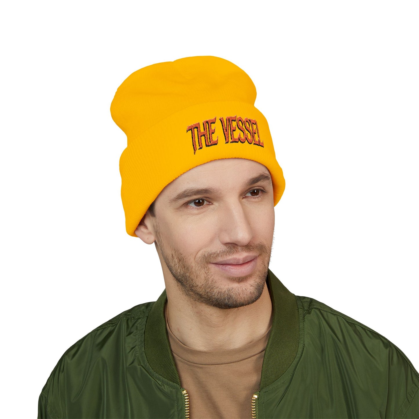 Embroidered 'THE VESSEL' Cuffed Beanie — Casual Streetwear Knit Hat