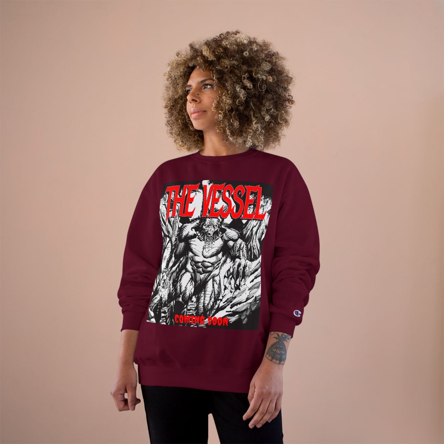 The Vessel Graphic Sweatshirt — Horror Art Crewneck with "Coming Soon" Design