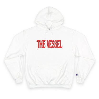 The Vessel Hoodie — Graphic Champion Pullover with Red Logo & Black Backprint