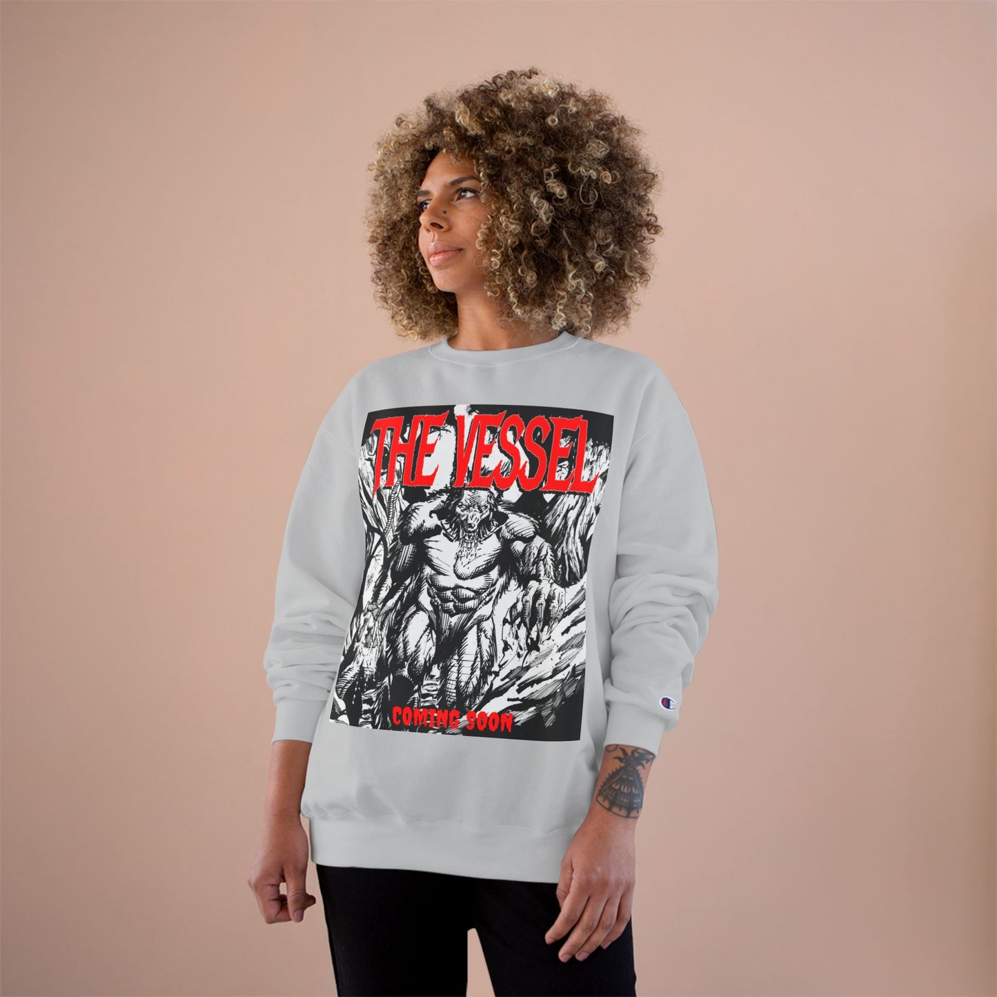 The Vessel Graphic Sweatshirt — Horror Art Crewneck with "Coming Soon" Design