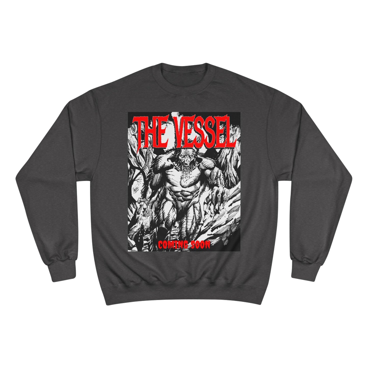 The Vessel Graphic Sweatshirt — Horror Art Crewneck with "Coming Soon" Design