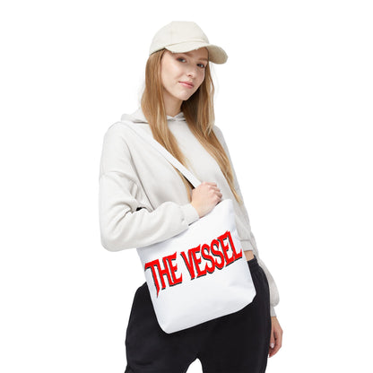 The Vessel Tote Bag — Bold Red Gothic Logo All-Over Print Tote