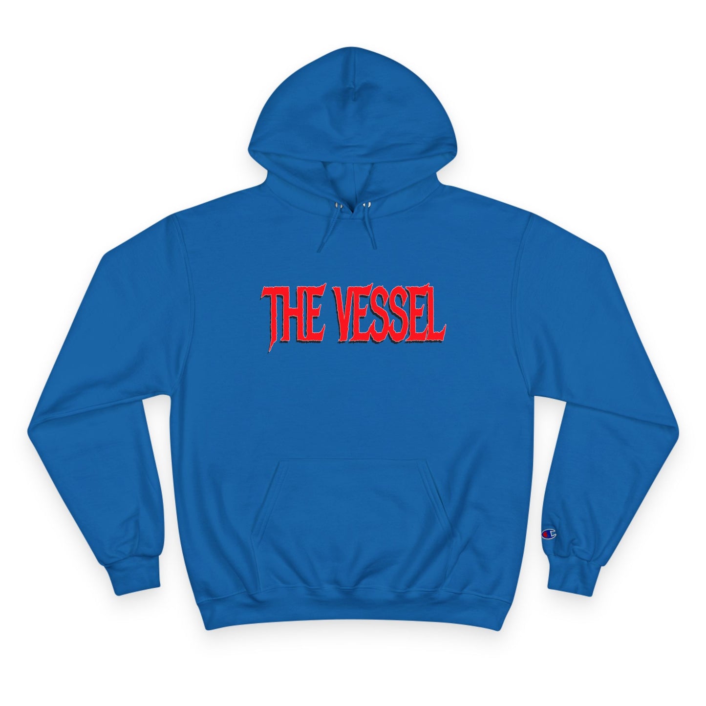 The Vessel Hoodie — Graphic Champion Pullover with Red Logo & Black Backprint