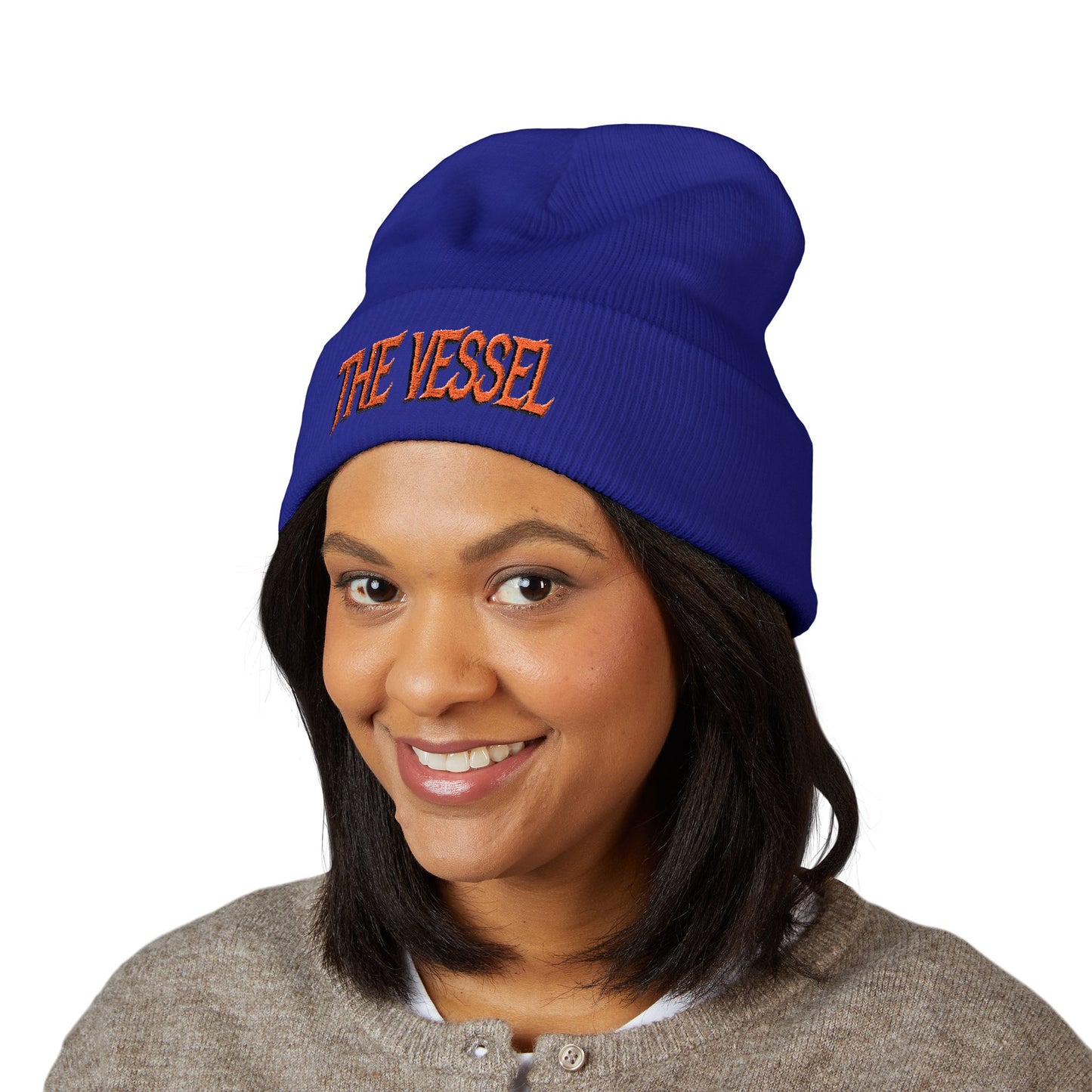 Embroidered 'THE VESSEL' Cuffed Beanie — Casual Streetwear Knit Hat