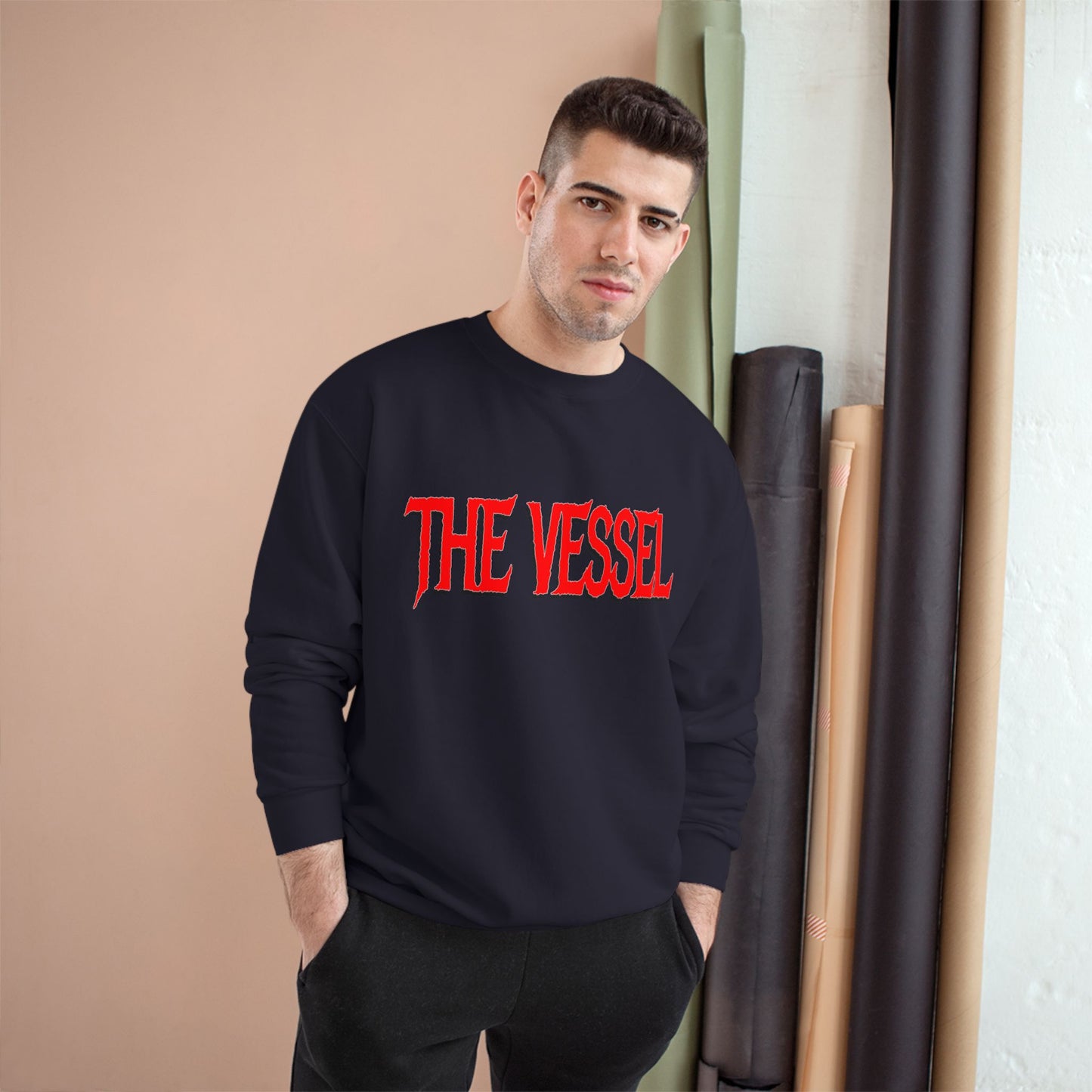 The Vessel Logo Crewneck (Red Logo, Gothic Art Back)