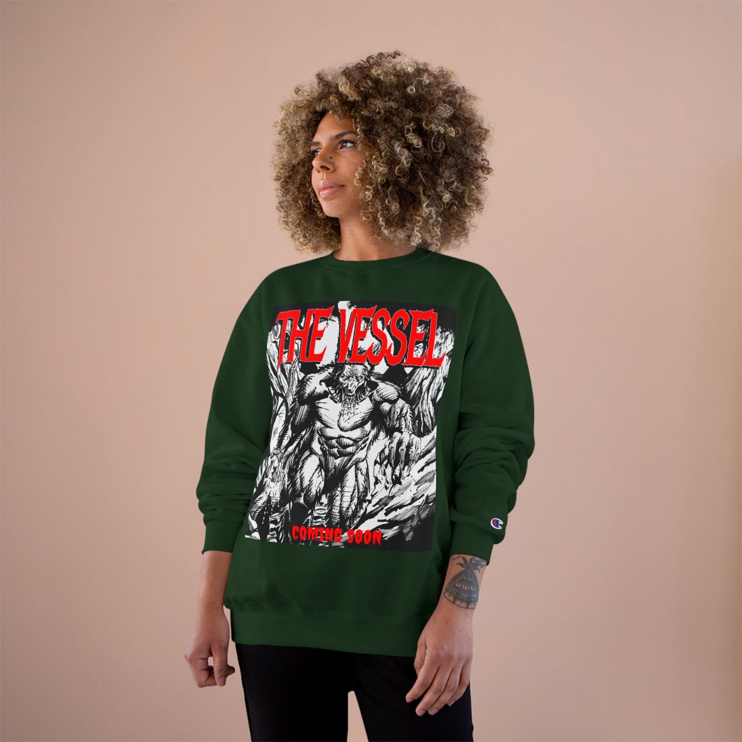 The Vessel Graphic Sweatshirt — Horror Art Crewneck with "Coming Soon" Design