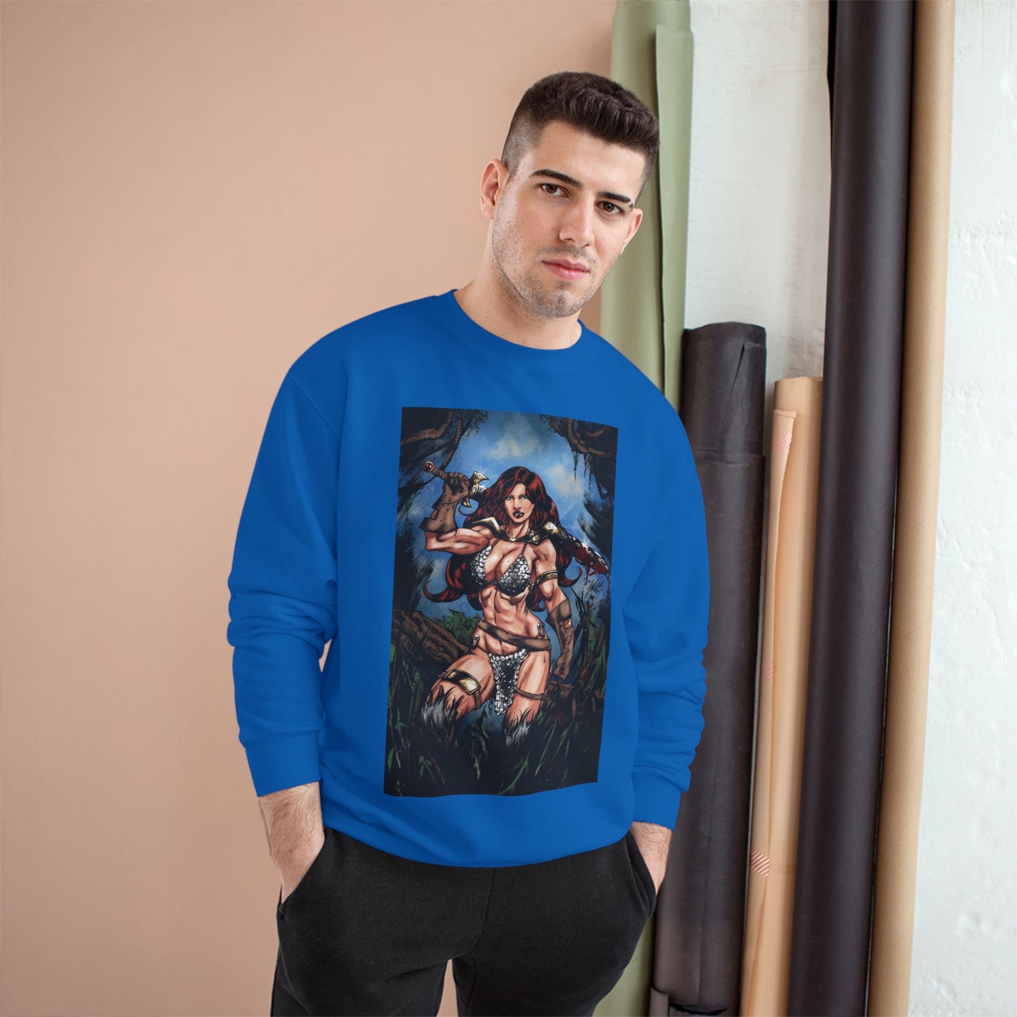 Red Sonja Champion Sweatshirt — Classic Comic Hero Crewneck (Color)