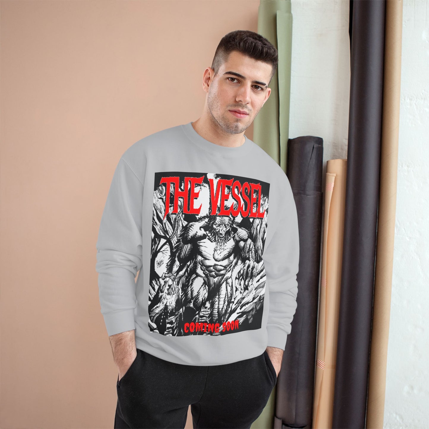 The Vessel Graphic Sweatshirt — Horror Art Crewneck with "Coming Soon" Design