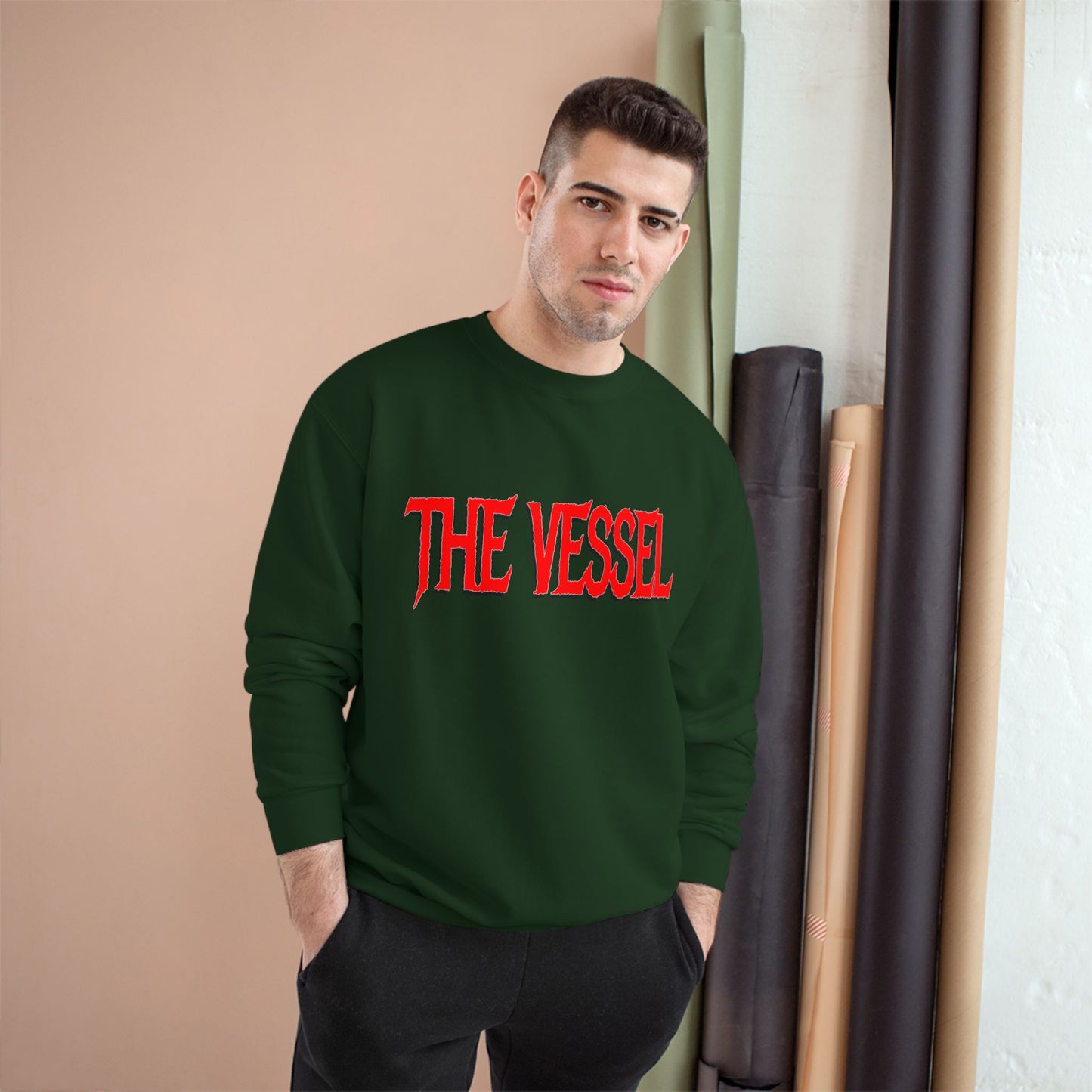 The Vessel Logo Crewneck (Red Logo, Gothic Art Back)