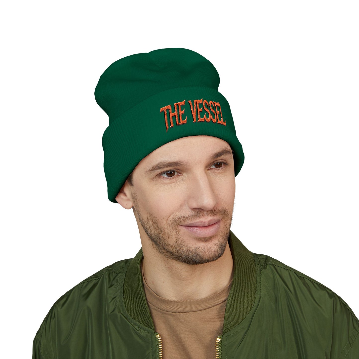 Embroidered 'THE VESSEL' Cuffed Beanie — Casual Streetwear Knit Hat