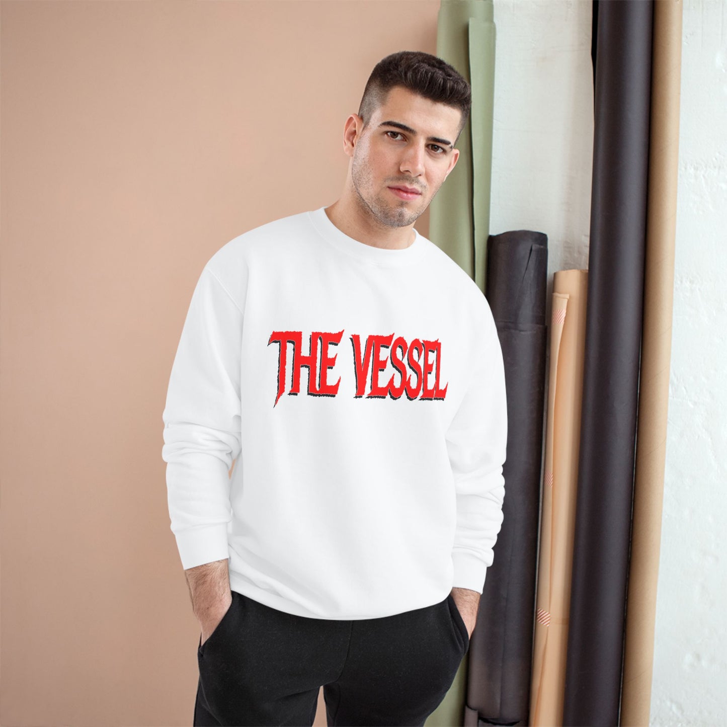 The Vessel Logo Crewneck (Red Logo, Gothic Art Back)