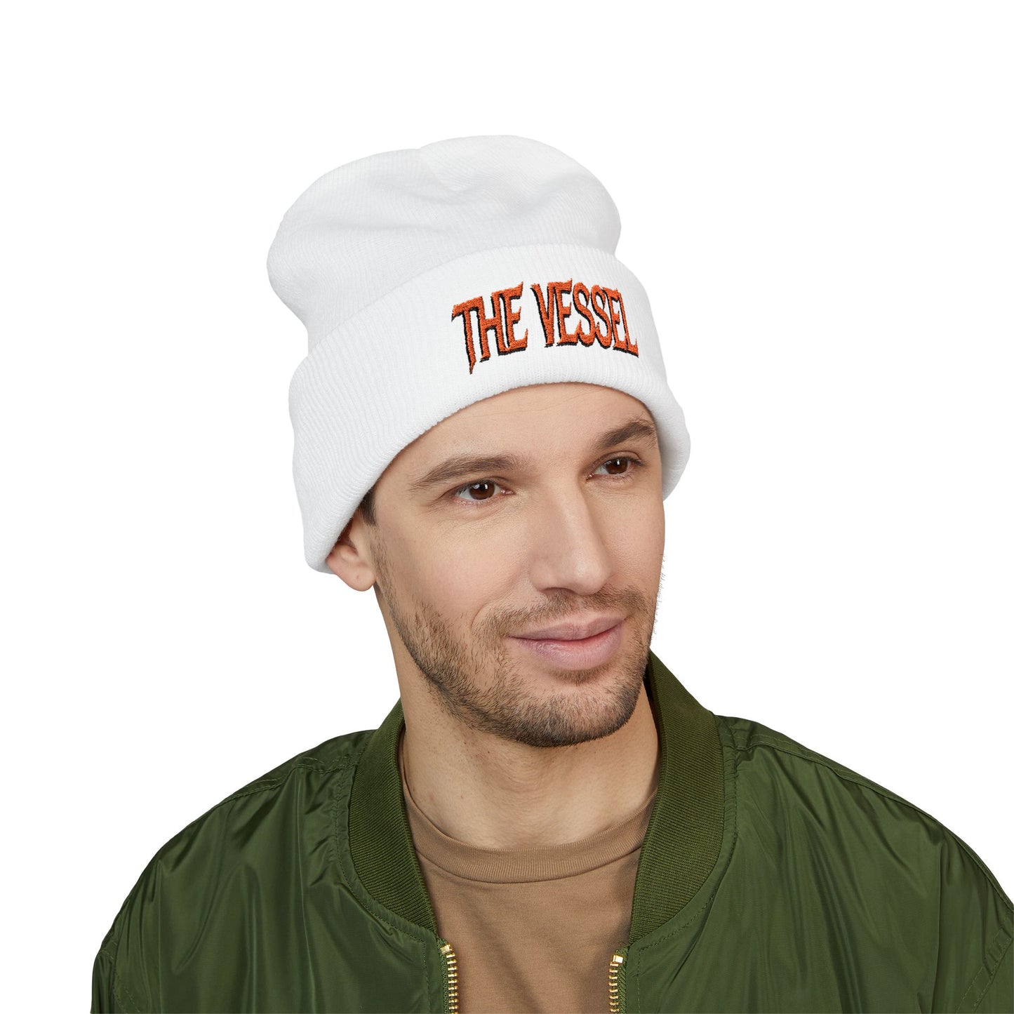 Embroidered 'THE VESSEL' Cuffed Beanie — Casual Streetwear Knit Hat