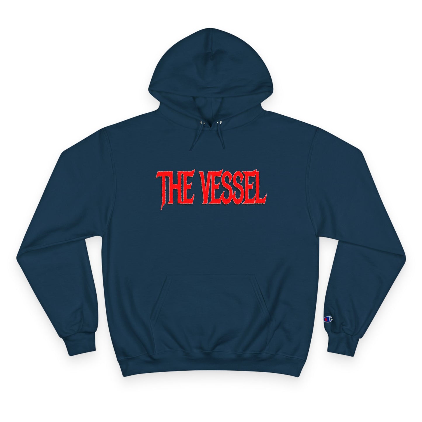 The Vessel Hoodie — Graphic Champion Pullover with Red Logo & Black Backprint