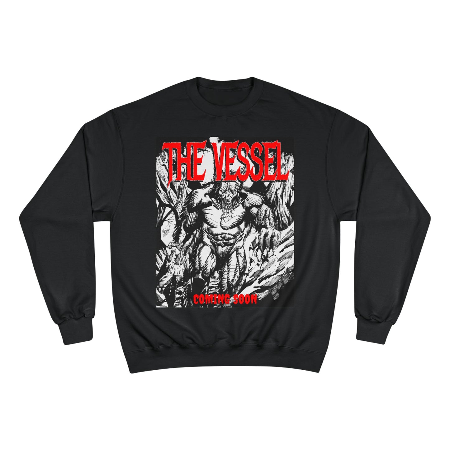 The Vessel Graphic Sweatshirt — Horror Art Crewneck with "Coming Soon" Design
