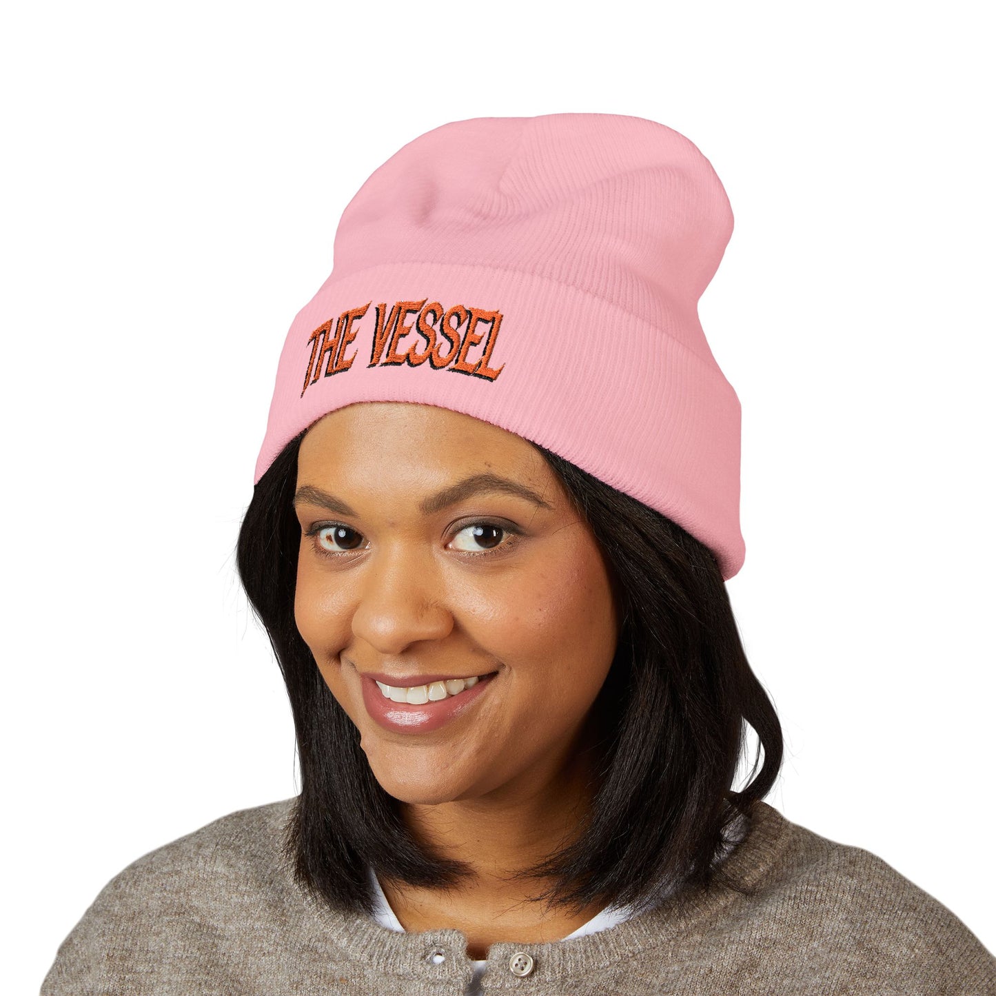 Embroidered 'THE VESSEL' Cuffed Beanie — Casual Streetwear Knit Hat