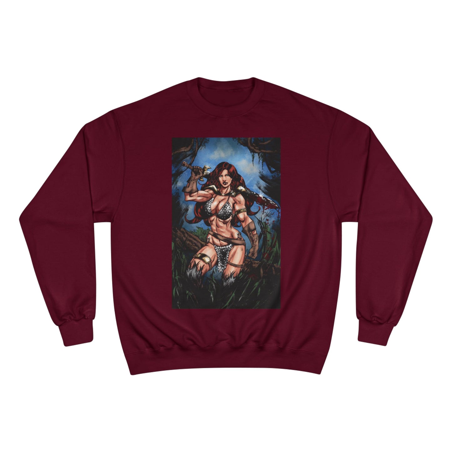Red Sonja Champion Sweatshirt — Classic Comic Hero Crewneck (Color)