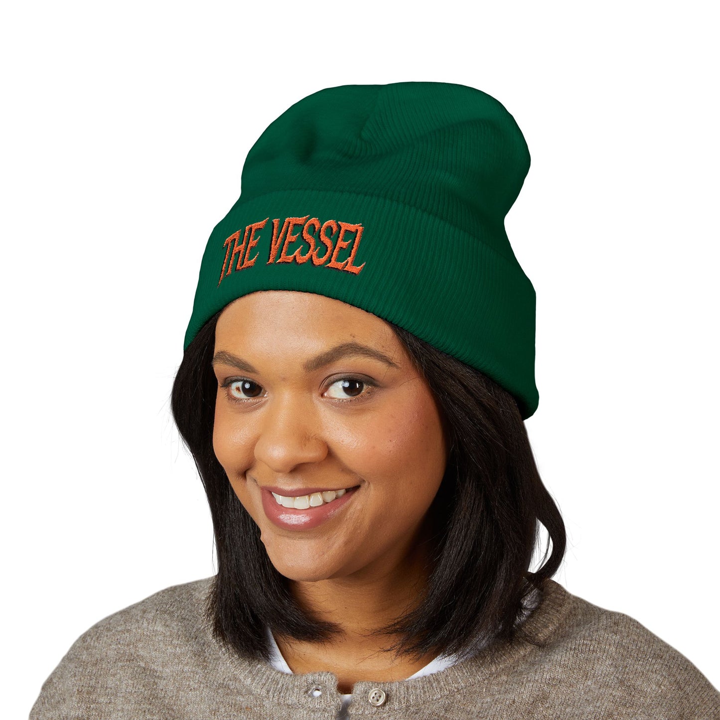 Embroidered 'THE VESSEL' Cuffed Beanie — Casual Streetwear Knit Hat