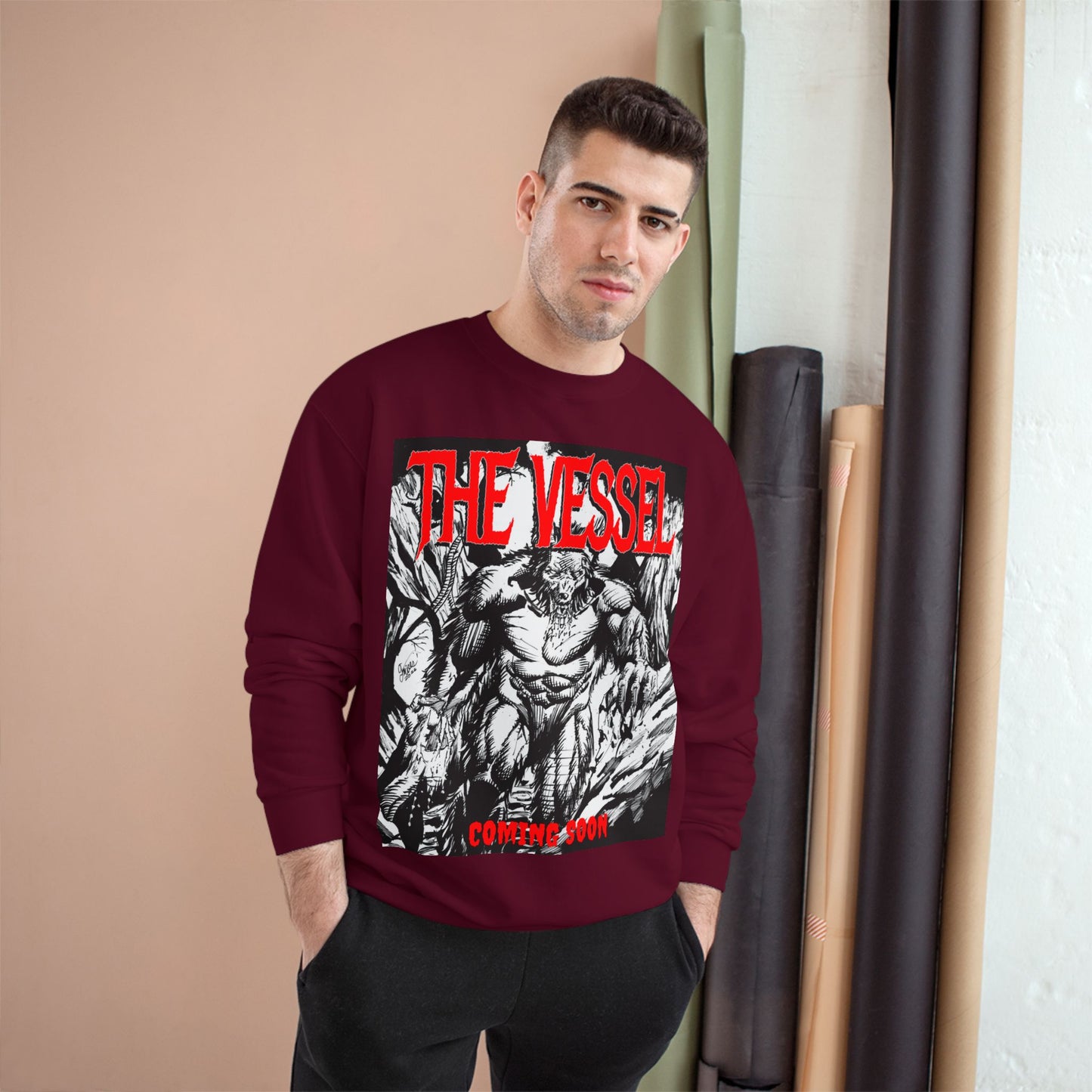 The Vessel Graphic Sweatshirt — Horror Art Crewneck with "Coming Soon" Design