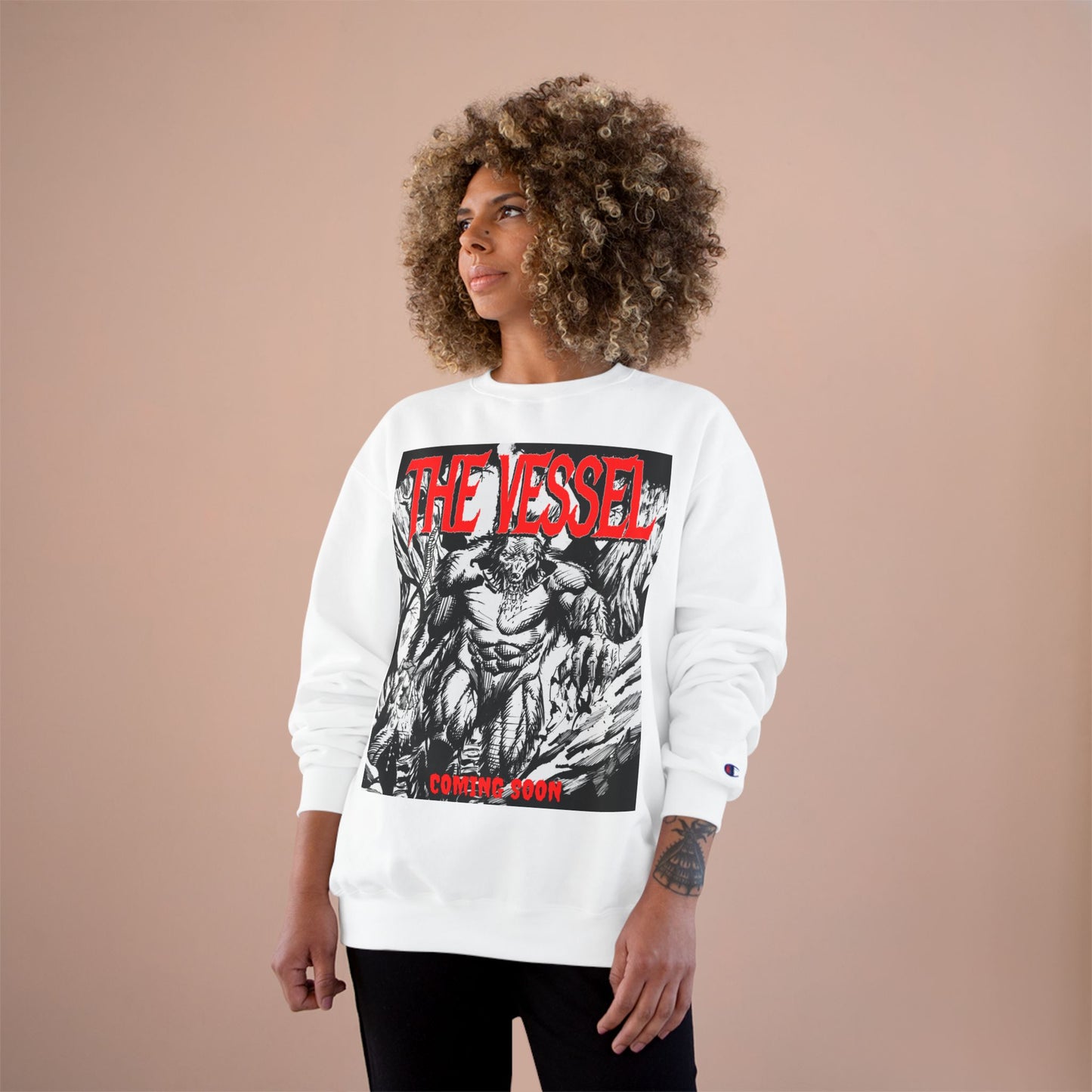 The Vessel Graphic Sweatshirt — Horror Art Crewneck with "Coming Soon" Design