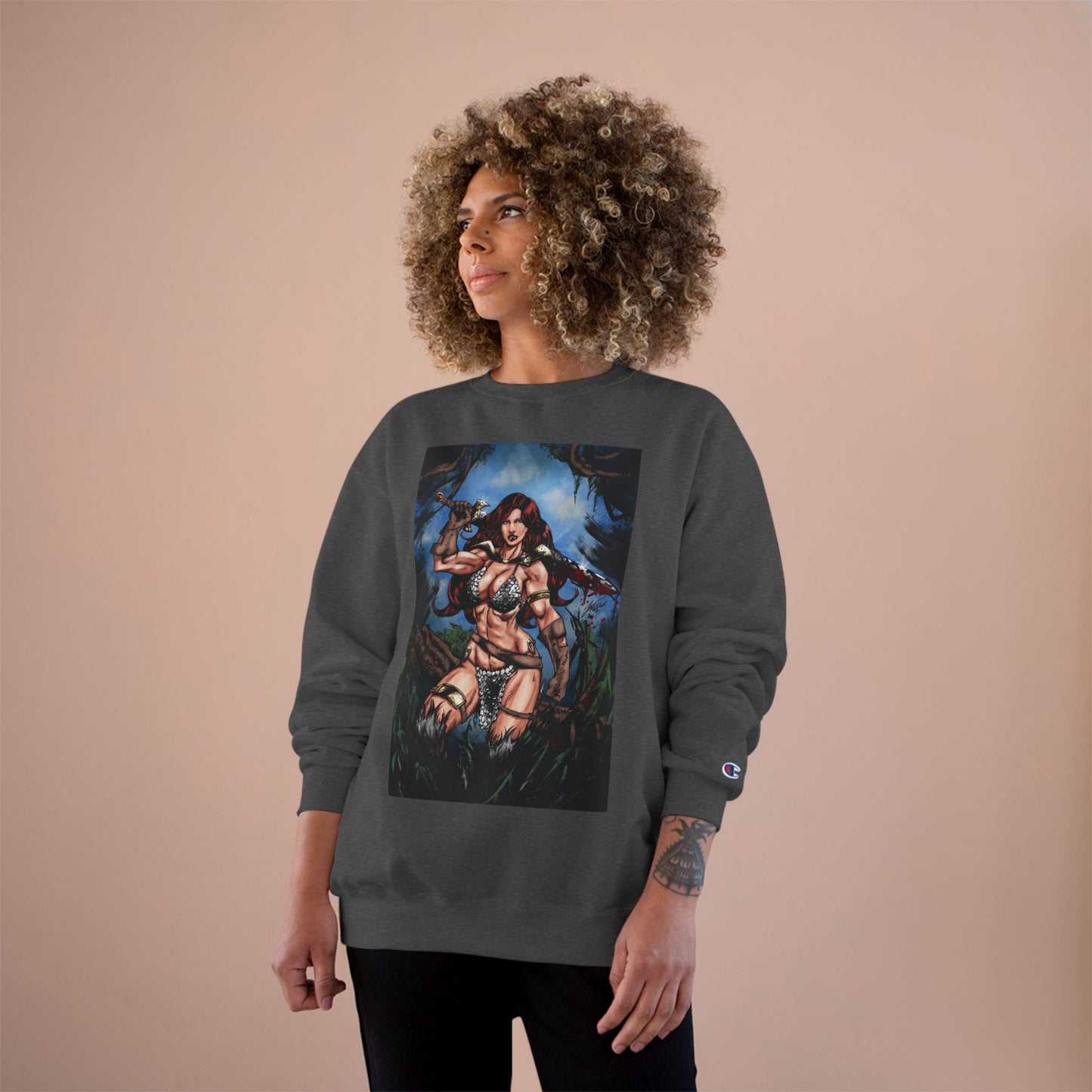 Red Sonja Champion Sweatshirt — Classic Comic Hero Crewneck (Color)